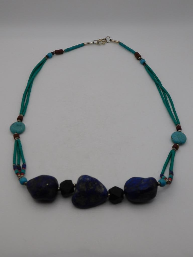 MIXED STONE NECKLACE ROCK STONE LAPIDARY SPECIMEN: Mixed Stone Necklace Rock Stone Lapidary Specimen. See photos for exact size and condition.