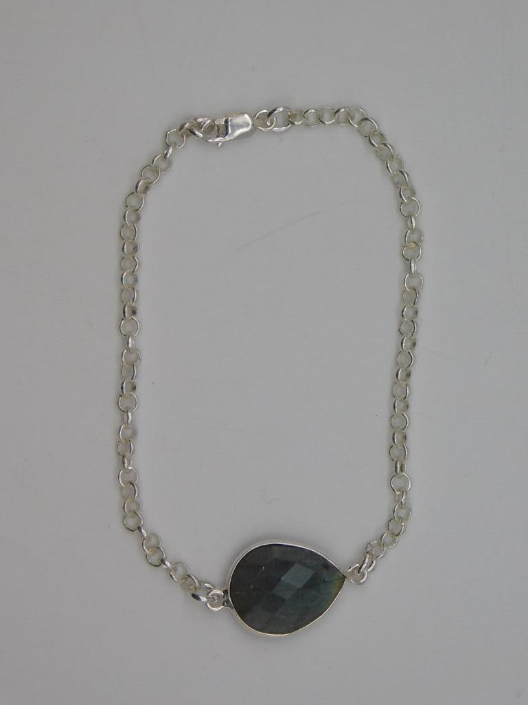 LABRADORITE STERLING SILVER BRACELET ROCK STONE LAPIDARY SPECIMEN: Labradorite Sterling Silver Bracelet Rock Stone Lapidary Specimen. See photos for exact size and condition.