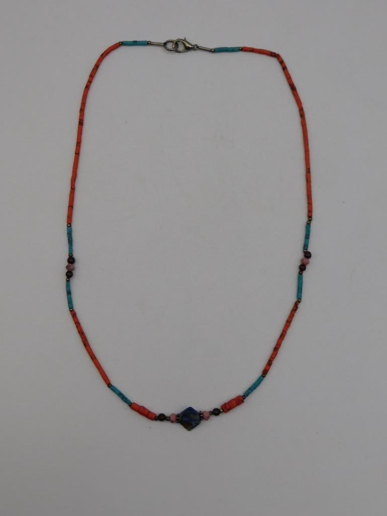 MIXED STONE NECKLACE ROCK STONE LAPIDARY SPECIMEN: Mixed Stone Necklace Rock Stone Lapidary Specimen. See photos for exact size and condition.