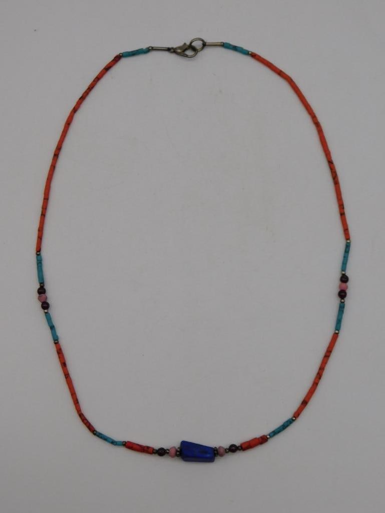 MIXED STONE NECKLACE ROCK STONE LAPIDARY SPECIMEN: Mixed Stone Necklace Rock Stone Lapidary Specimen. See photos for exact size and condition.
