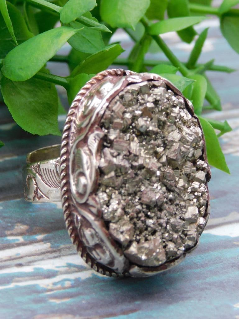 PYRITE ADJUSTABLE RING ROCK STONE LAPIDARY SPECIMEN - 4