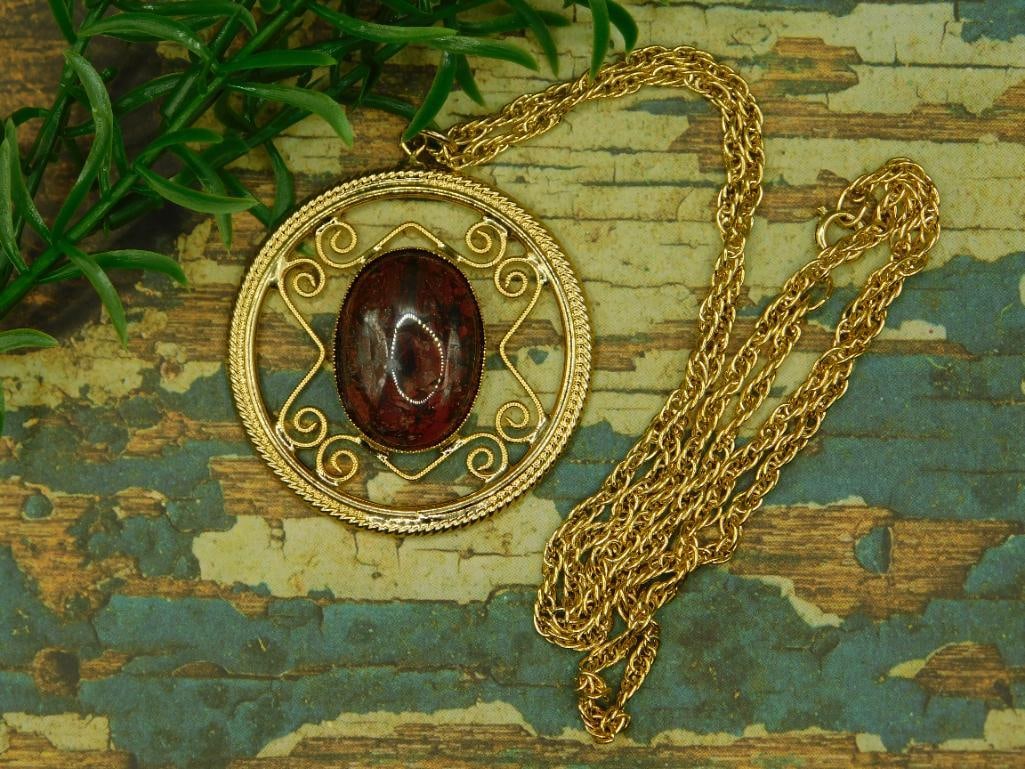 BRECCIATED JASPER PENDANT ON CHAIN ROCK STONE LAPIDARY SPECIMEN: We are an auction house conducting a live auction with several hundred lots. It sometimes takes up to three weeks to ship, and announcements are made during the auction that affect some items.