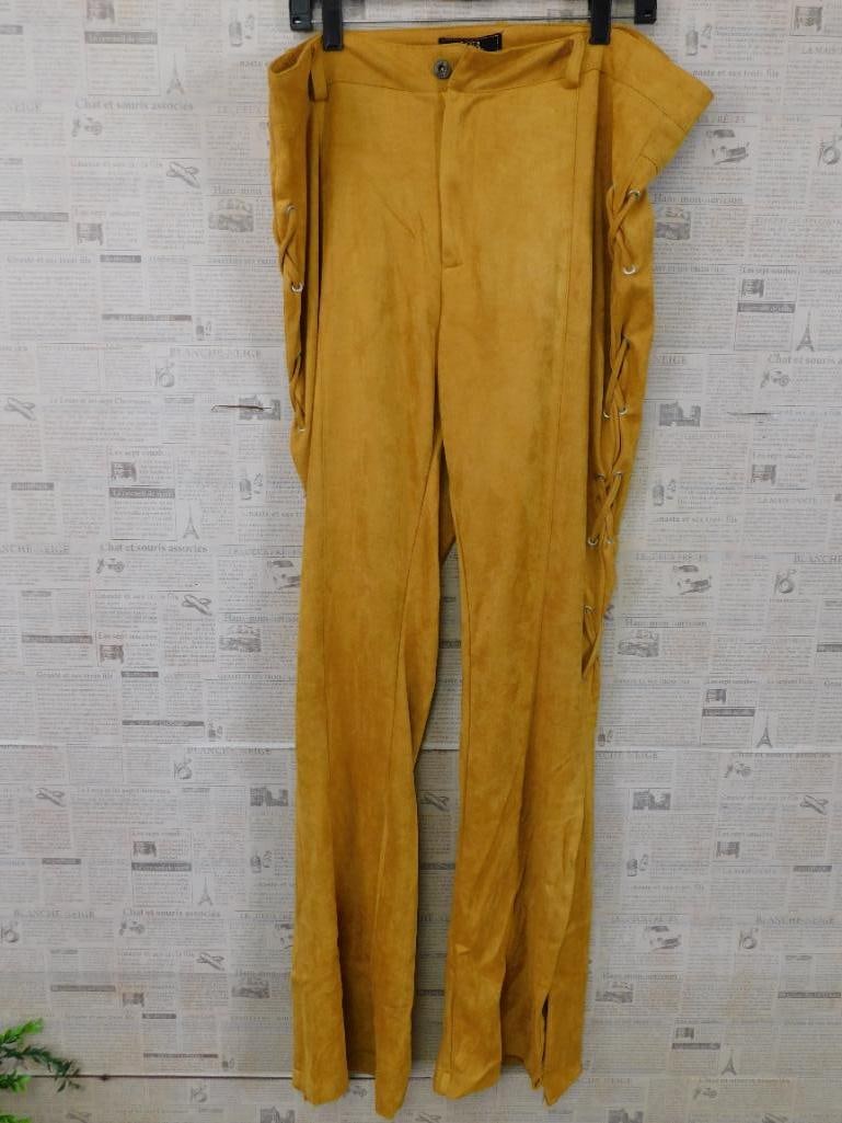 NEW MUSTARD PANTS WITH LACE UP SIDES SIZE 20 NWT BOUTIQUE CLOTHING: New Mustard Pants With Lace Up Sides Size 20 Nwt Boutique Clothing. See photos for exact size and condition.