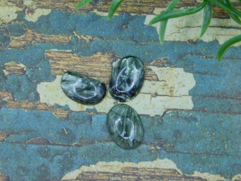 SERAPHINITE CABOCHONS ROCK STONE LAPIDARY SPECIMEN: We are an auction house conducting a live auction with several hundred lots. It sometimes takes up to three weeks to ship, and announcements are made during the auction that affect some items.