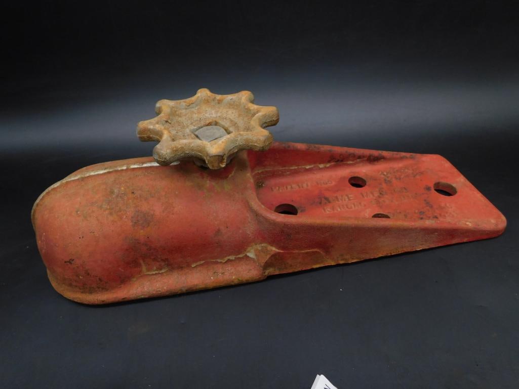CAST IRON TRAILER HITCH RECEIVER: Cast Iron Trailer Hitch Receiver. See photos for exact size and condition.