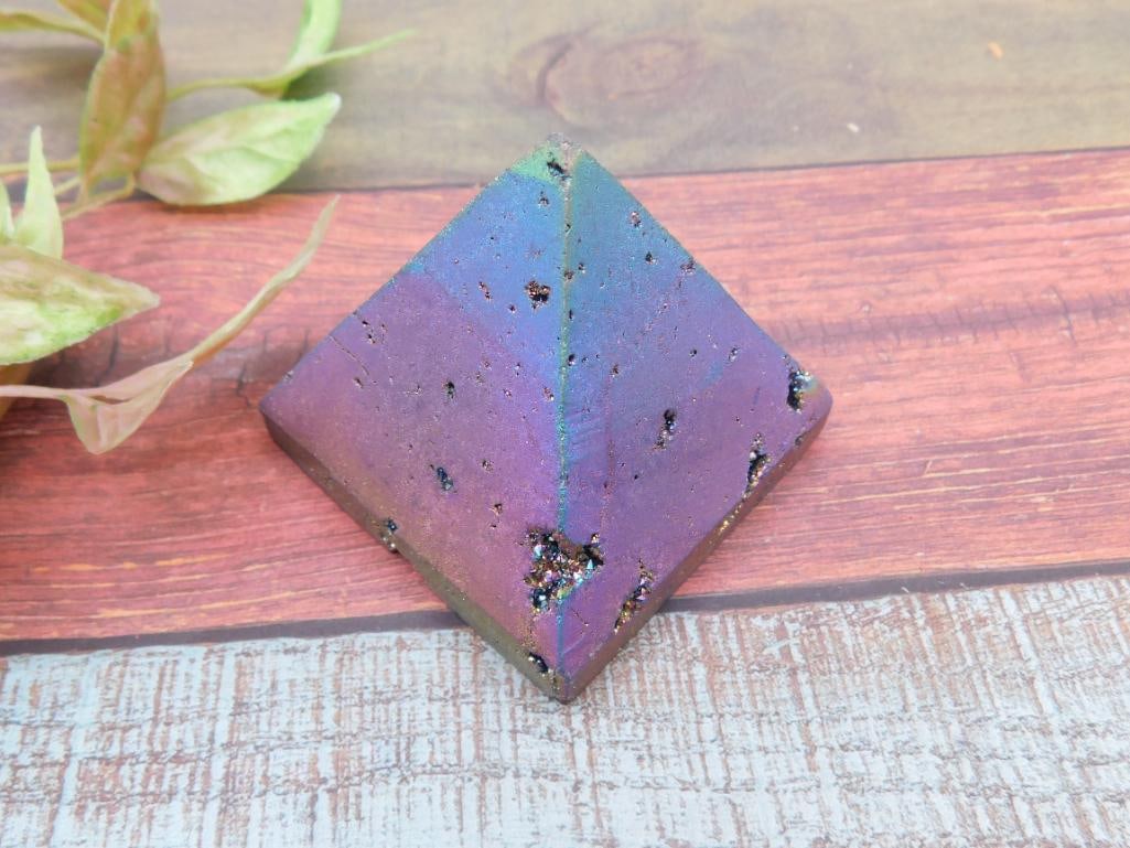 DRUZY TITANIUM PYRAMID ROCK STONE LAPIDARY SPECIMEN: Druzy Titanium Pyramid Rock Stone Lapidary Specimen. See photos for exact size and condition.