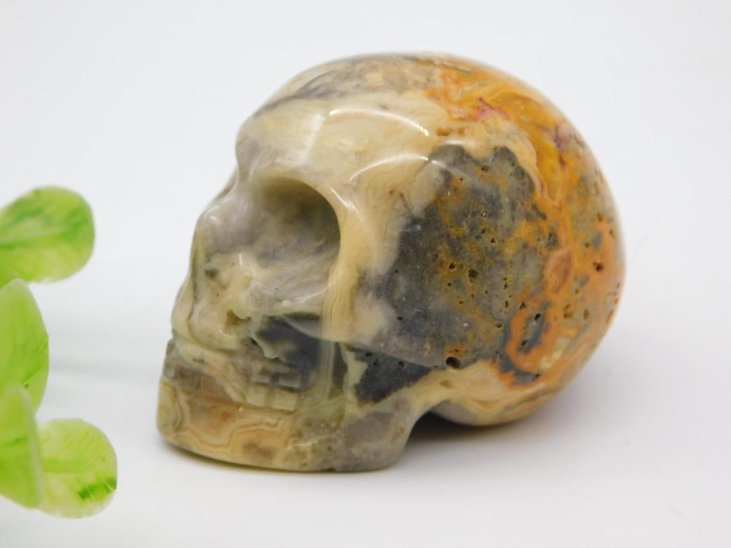 Carved Crazy Lace Agate Crystal Skull Figurine (1 of 2)