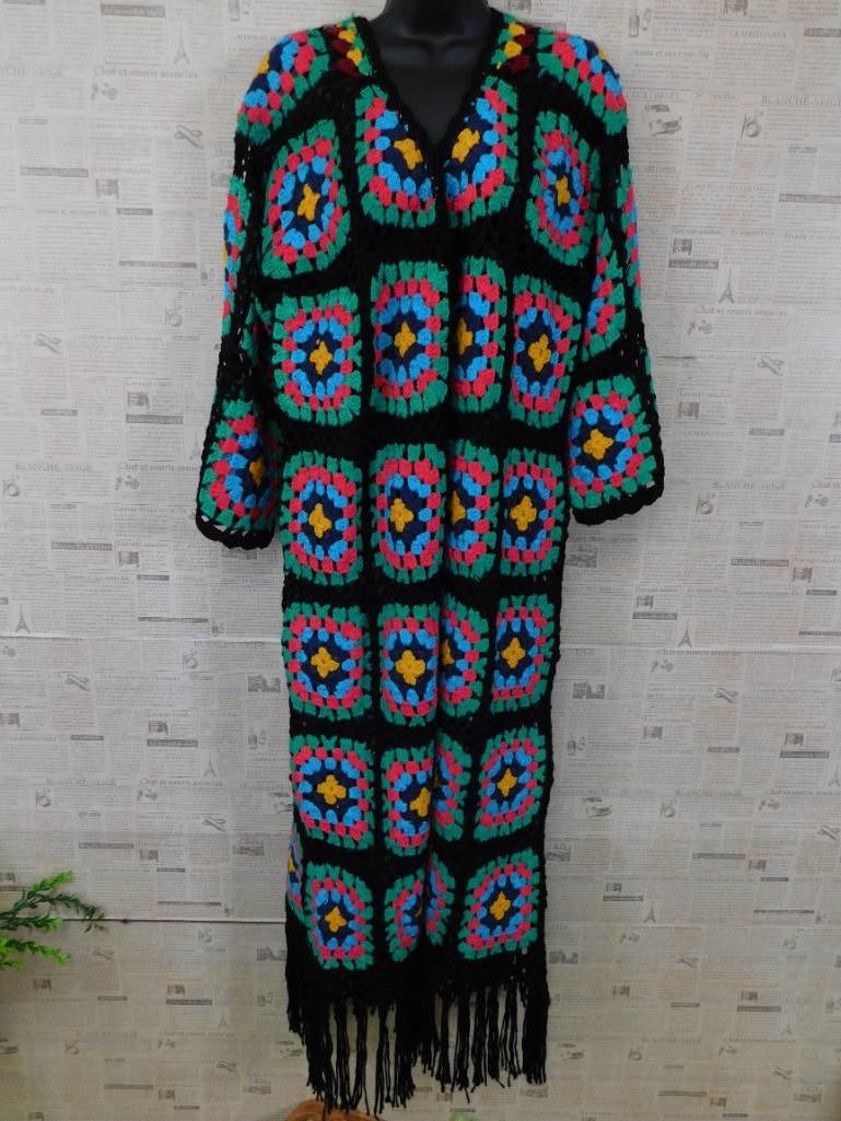 NEW SQUARED CROCHET CARDIGAN GRANNY SQUARE DUSTER NWT BOUTIQUE CLOTHING (1 of 8)