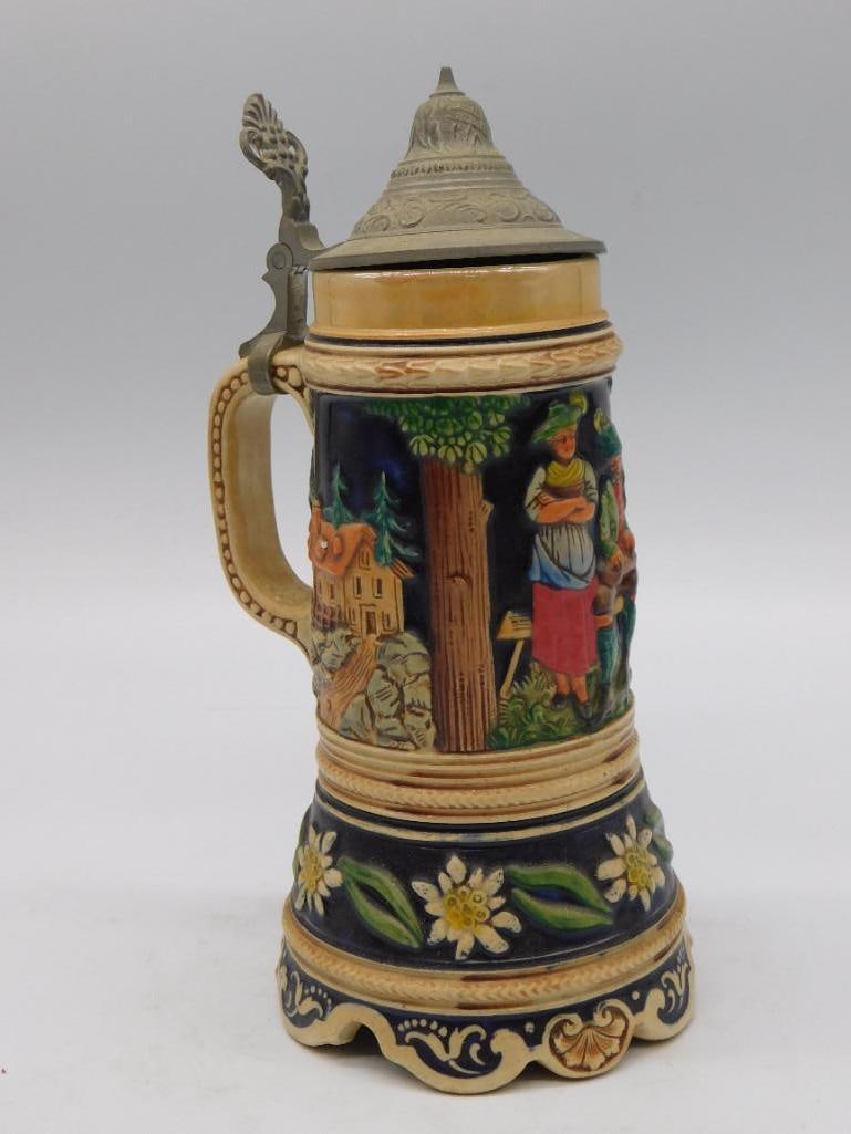 German Bavarian Ceramic Beer Stein with Pewter Lid (1 of 2)