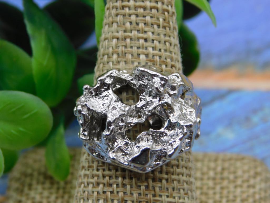 SILVER TONE RING ROCK STONE LAPIDARY SPECIMEN - 5