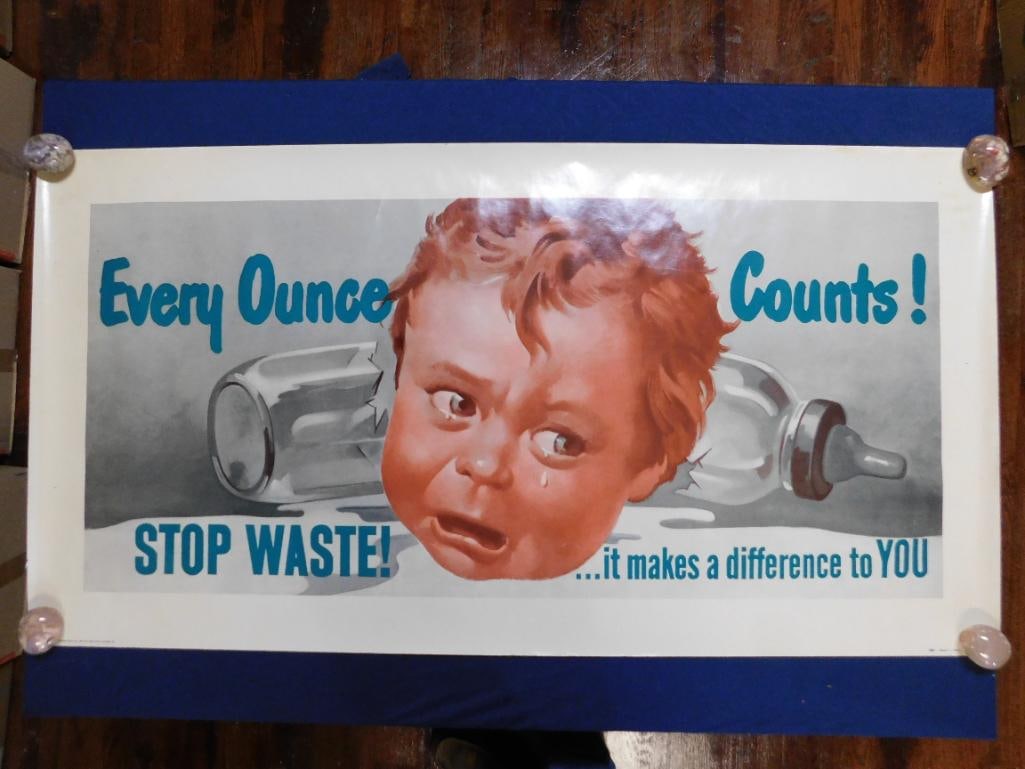 1951 THE SHELDON-CLAIRE COMPANY STOP WASTE POSTER VINTAGE ANTIQUE: 1951 The Sheldon-Claire Company Stop Waste Poster Vintage Antique. See photos for exact size and condition.