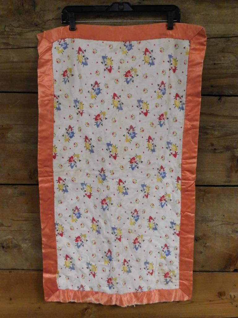 DANCING LADIES SMALL BLANKET WITH SATIN EDGE VINTAGE ANTIQUE (1 of 12)