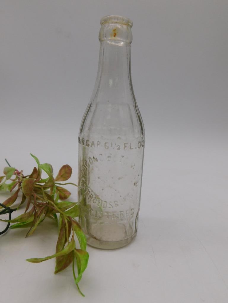 GLASS ADVERTISING BOTTLE VINTAGE ANTIQUE: Glass Advertising Bottle Vintage Antique. See photos for exact size and condition.