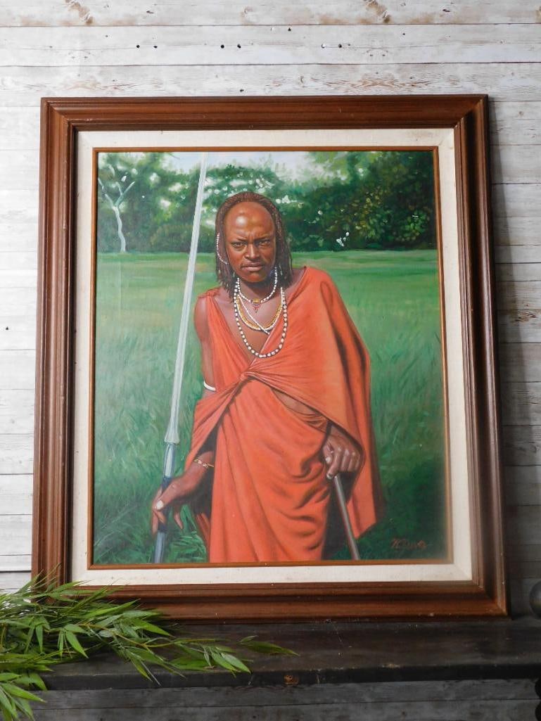 FRAMED TRIBAL PRINT VINTAGE ANTIQUE: Framed Tribal Print Vintage Antique. See photos for exact size and condition.