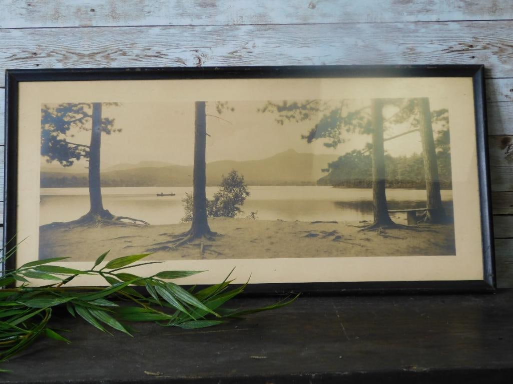 FRAMED LANDSCAPE PRINT VINTAGE ANTIQUE: Framed Landscape Print Vintage Antique. See photos for exact size and condition.