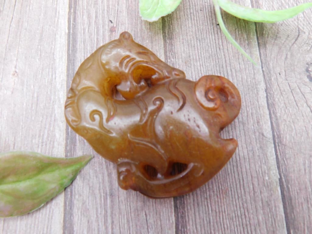 Carved Jade Stone Figure of Mythical Creature: Carved Jade Stone Figure of Mythical Creature
