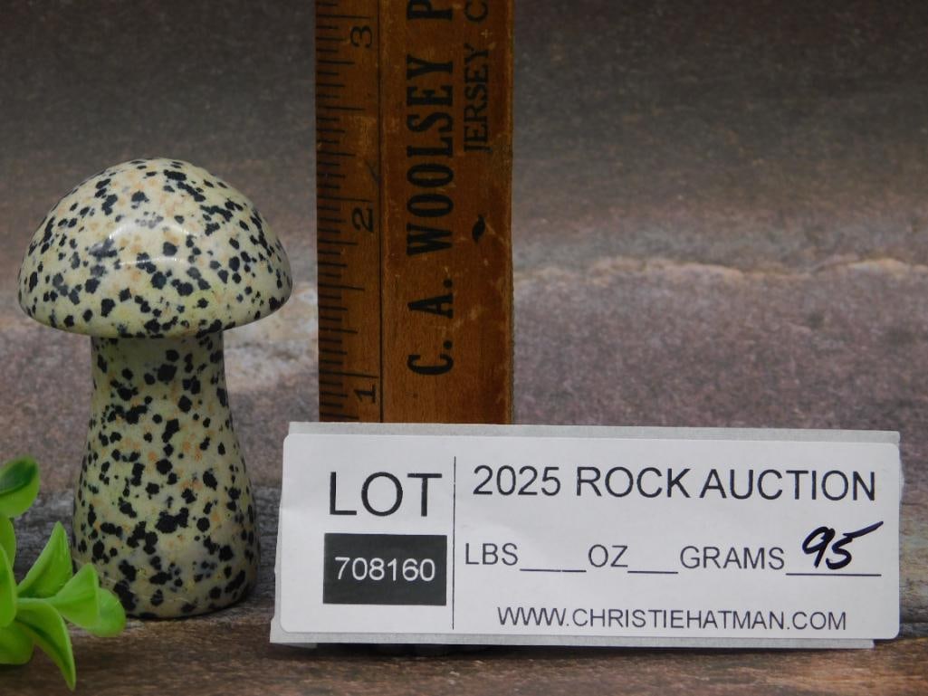 Dalmatian Stone Mushroom Figure with Black Spots: Dalmatian Stone Mushroom Figure with Black Spots