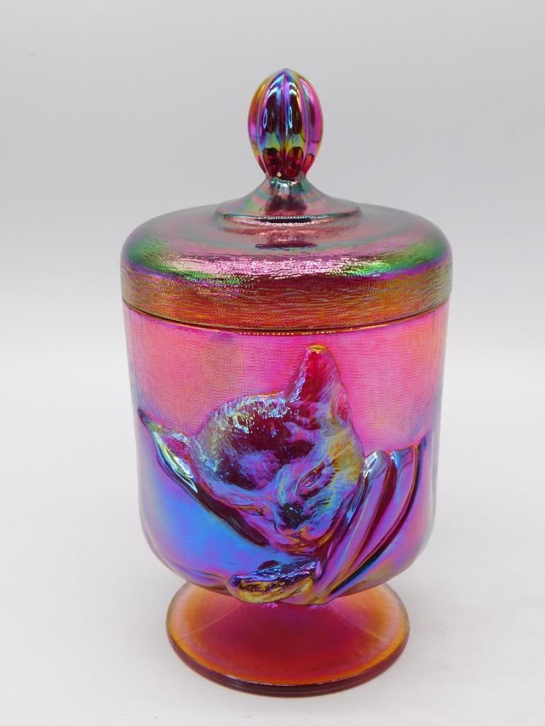 Fenton Amberina Carnival Chessie Cat Candy Dish with Tag (1 of 4)