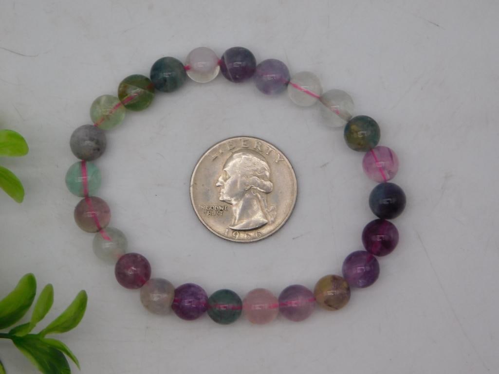 Bracelet Rainbow Fluorite Beaded Stretch Gemstone - 2