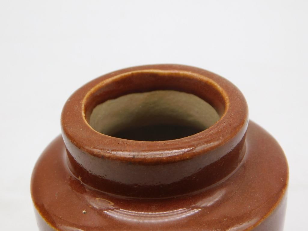 Pottery - Antique Brown Glazed Stoneware Crock Jar - 2