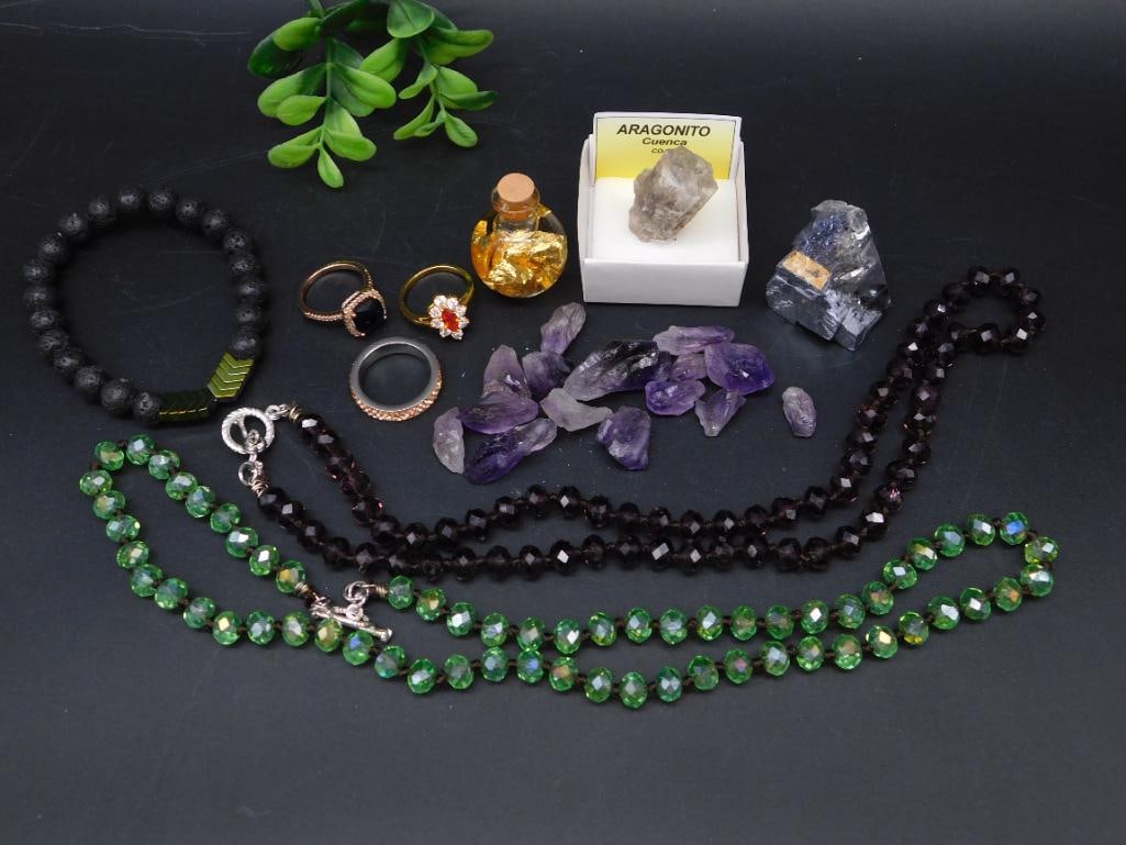 MIXED LOT JEWELRY AND ROCKS: MIXED LOT JEWELRY AND ROCKS ROCK STONE LAPIDARY SPECIMEN