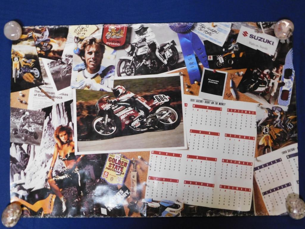 36X24 1987 SUZUKI POSTER VINTAGE ANTIQUE: 36X24 1987 Suzuki Poster Vintage Antique. See photos for exact size and condition.