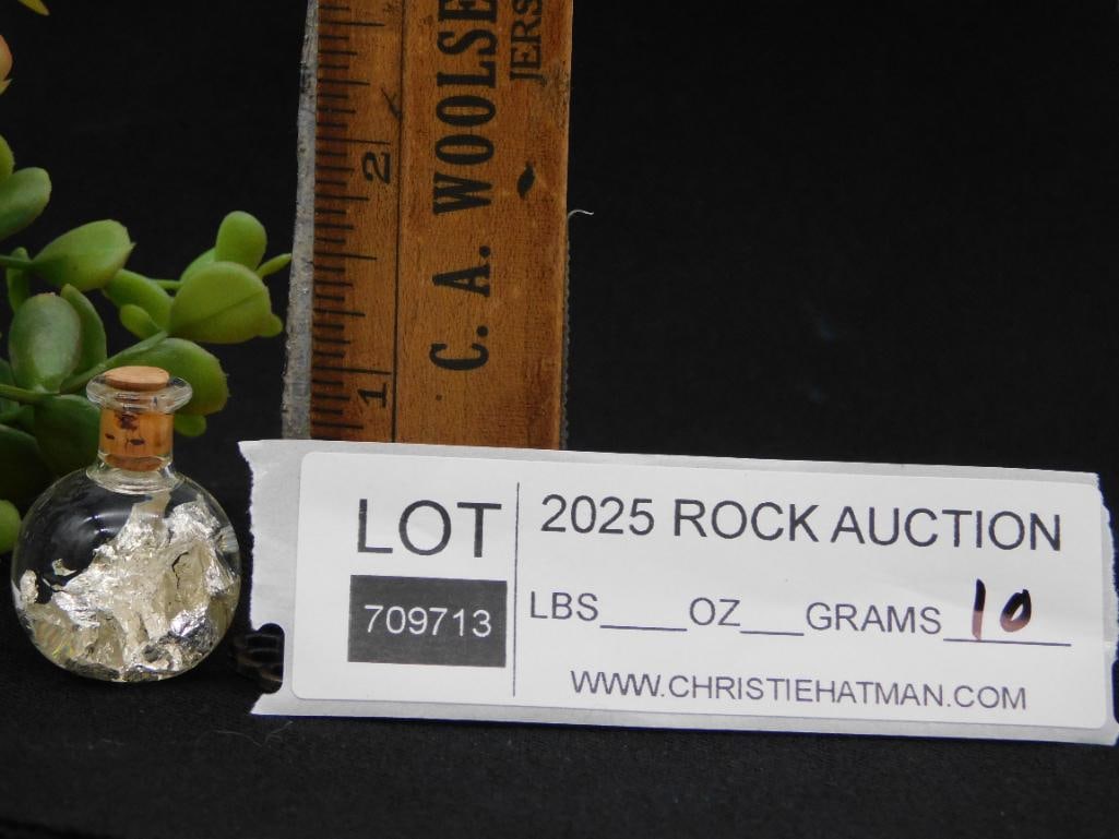 Miniature Glass Bottle with Silver Flakes and Cork Stopper (1 of 4)