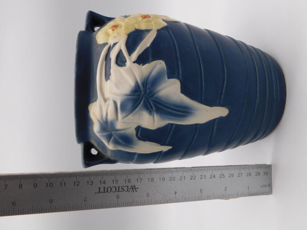 Pottery - Roseville Clematis Blue Wall Pocket Vase - 3