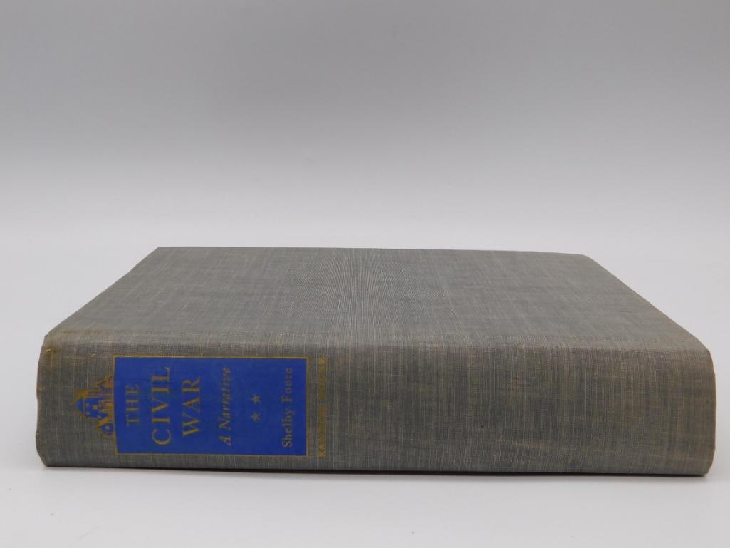 Book: The Civil War, A Narrative by Shelby Foote, Volume 2: A hardcover copy of 'The Civil War: A Narrative, Fredericksburg to Meridian' by Shelby Foote, published by Random House, New York. The gray cloth binding features a blue spine label with gilt