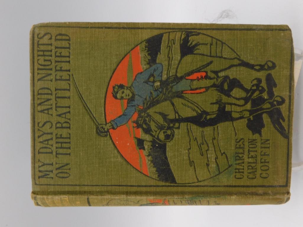 Book - My Days and Nights on the Battle-Field by Charles Carleton Coffin, Antique Civil War Boys': Antique cloth hardcover book "My Days and Nights on the Battle-Field, A Book for Boys" by Charles Carleton Coffin, published by Hurst & Company, New York, measuring roughly 5 x 7.5 inches. Cover