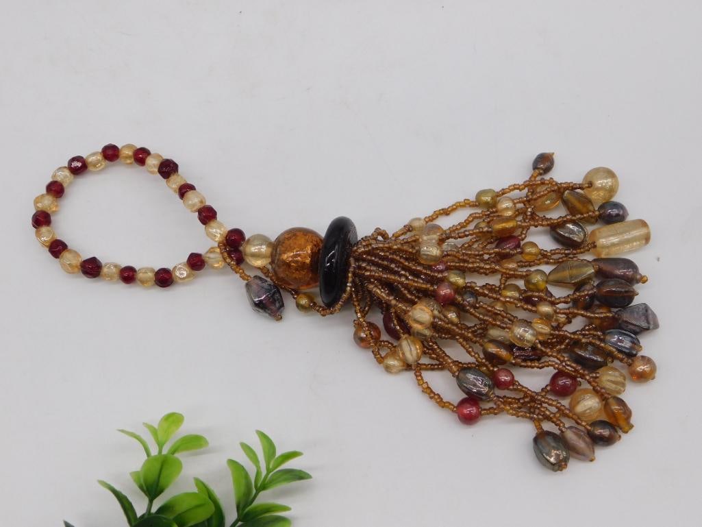 Jewelry Vintage Glass Bead Tassel Bracelet, Amber & Red (1 of 2)