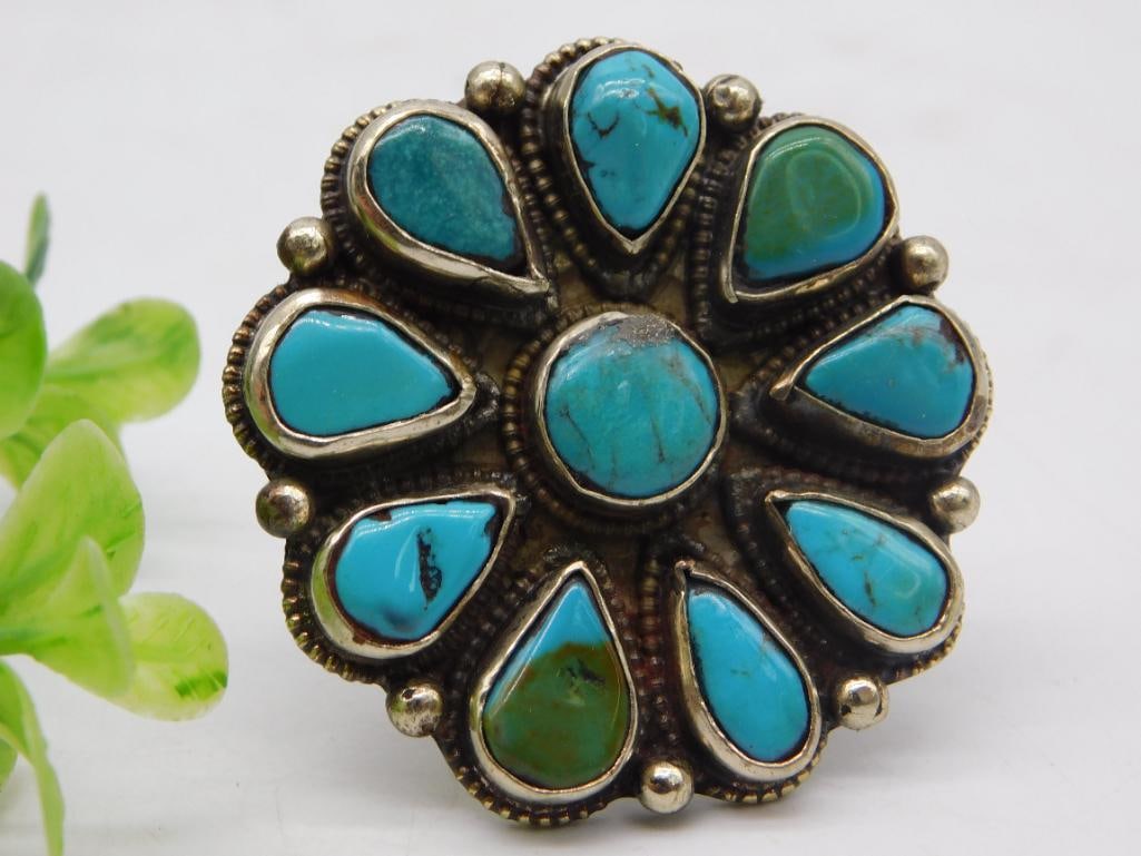 Squash Blossom Turquoise Ring Statement piece