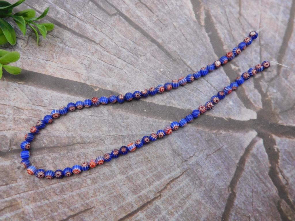Necklace: Blue Millefiori Chevron Trade Bead Strand (1 of 2)