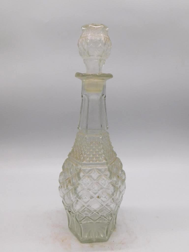 Cut and Pressed Glass Diamond Pattern Decanter with Ball Stopper (1 of 3)