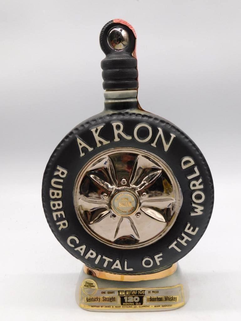 Jim Beam Hawaii Aloha State 50th Anniversary Statehood Decanter: A Jim Beam ceramic decanter molded in a pineapple and palm motif lettered Hawaii The Aloha State with a gold 50 star marking her statehood. Screw-cap closure Kentucky Straight Bourbon Whiskey 100 mont
