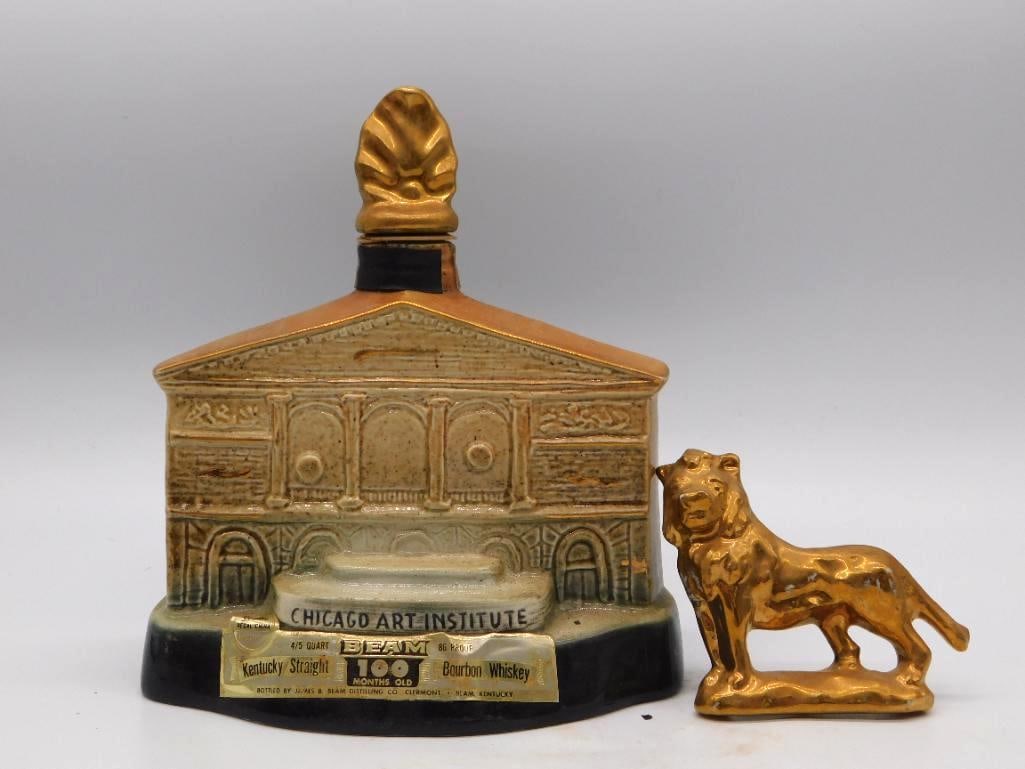 Jim Beam Chicago Art Institute Decanter with Gold Lion Figure (1 of 3)