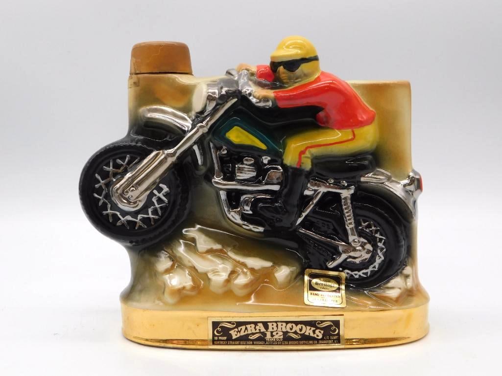 Ezra Brooks Motorcycle Rider Whiskey Decanter 24 Karat Gold Accents (1 of 3)