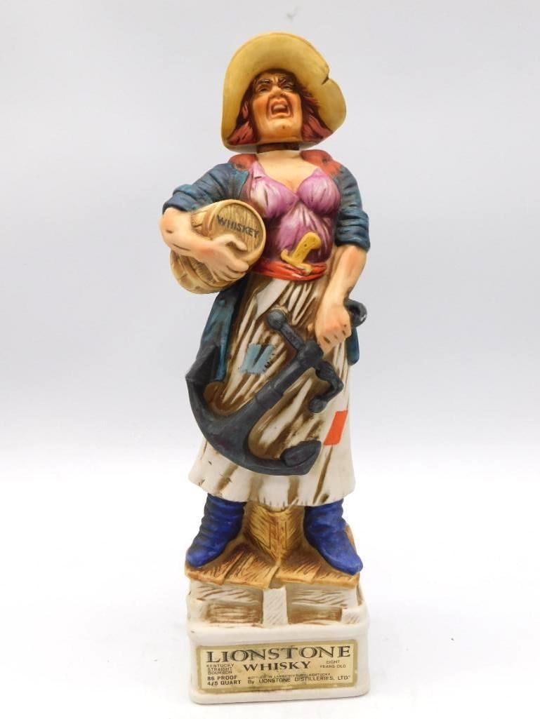 Barmaid with Whiskey Barrel Painted Bisque Decanter with Tax Strip (1 of 3)