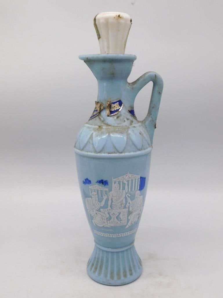 Blue Grecian Ewer Decanter with Socrates and Plato Greek Key Border (1 of 3)