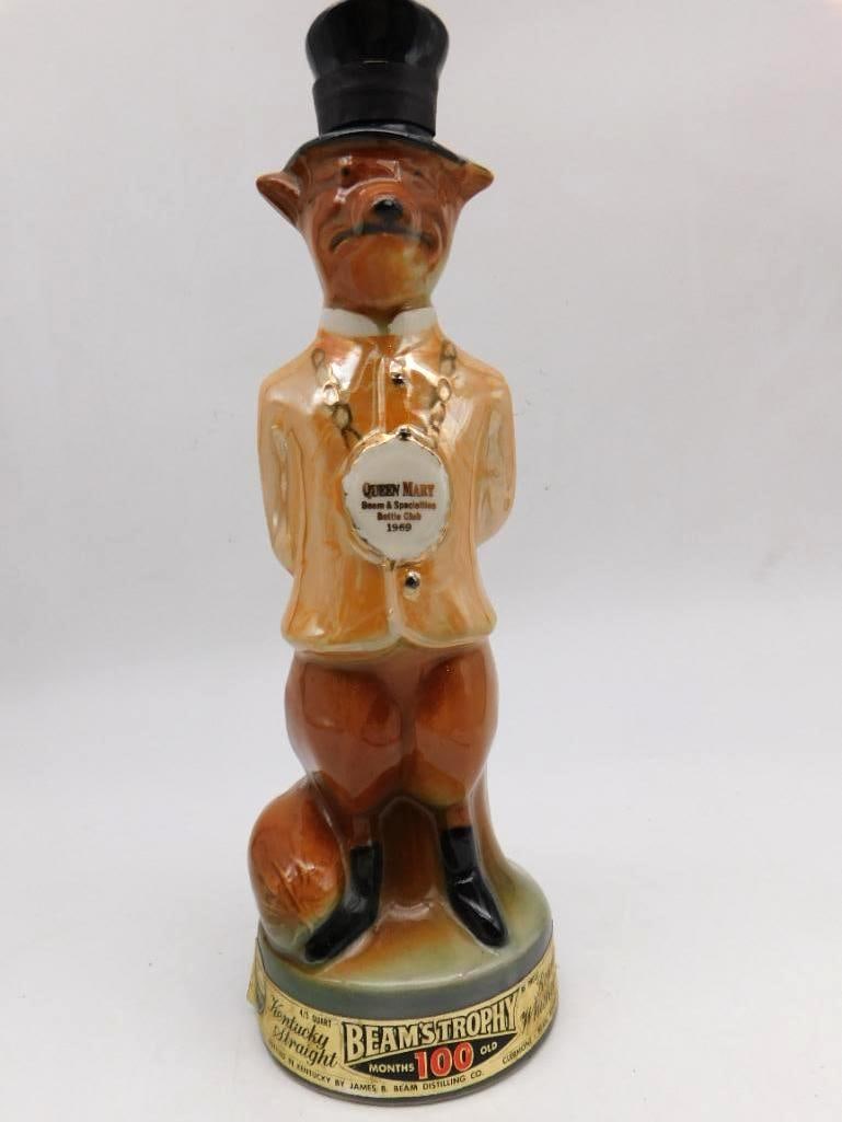 Jim Beam Beam's Trophy Fox Bottle Club Decanter in Uncle Sam Dress Seal Intact (1 of 5)