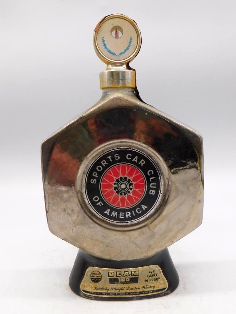 Jim Beam Sports Car Club of America Chrome Bourbon Decanter Seal Intact (1 of 4)