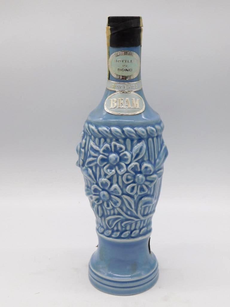 Jim Beam Bottled in Bond Blue Floral Urn Decanter Seal Intact (1 of 4)