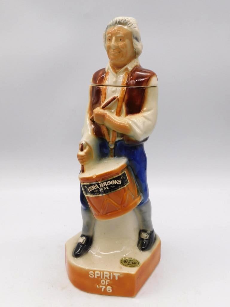 Ezra Brooks Maryland Terrapins Terps Mascot Decanter Seal Intact: An Ezra Brooks Heritage China decanter 101 Months Old modeled as the Maryland Terrapins turtle mascot leaning easy against a large red M. A jaunty piece for the Terps partisan. The Maryland liquor
