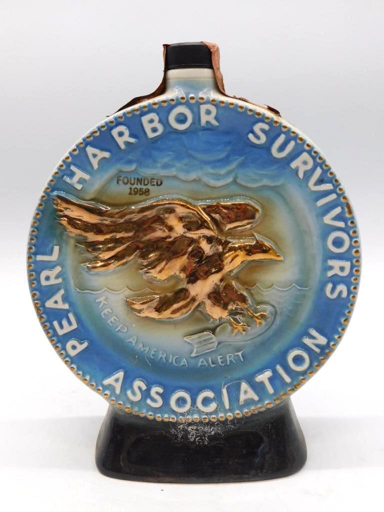 Pair Jim Beam Pearl Harbor Commemorative Decanters Survivors and Oahu Map (1 of 3)