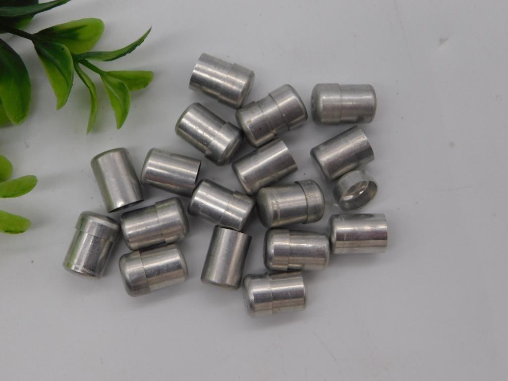 Hardware: Lot of Vintage WATCHMAKER JEWELS: Approximately 20 small aluminum cylindrical JEWEL HOLDERS, each roughly half an inch long as shown beside a 1966 Washington quarter for scale. Exact original use is unconfirmed but consistent with