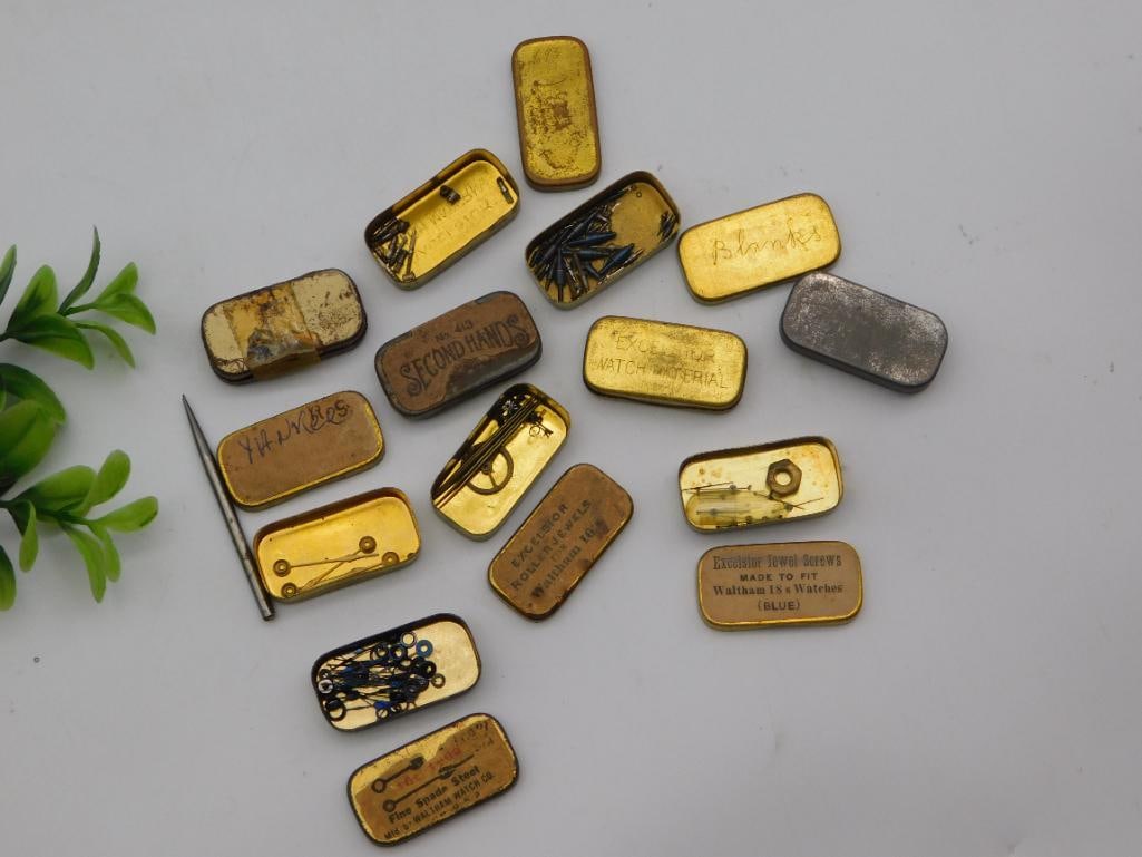 Antique Waltham & Excelsior Watch Parts Tin Lot (1 of 5)