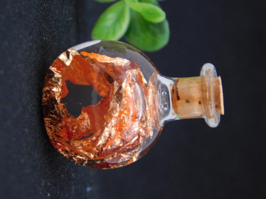 Mini Glass Bottle With Copper Foil Inclusion Rock Stone Lapidary Specimen: Mini Glass Bottle With Copper Foil Inclusion Rock Stone Lapidary Specimen