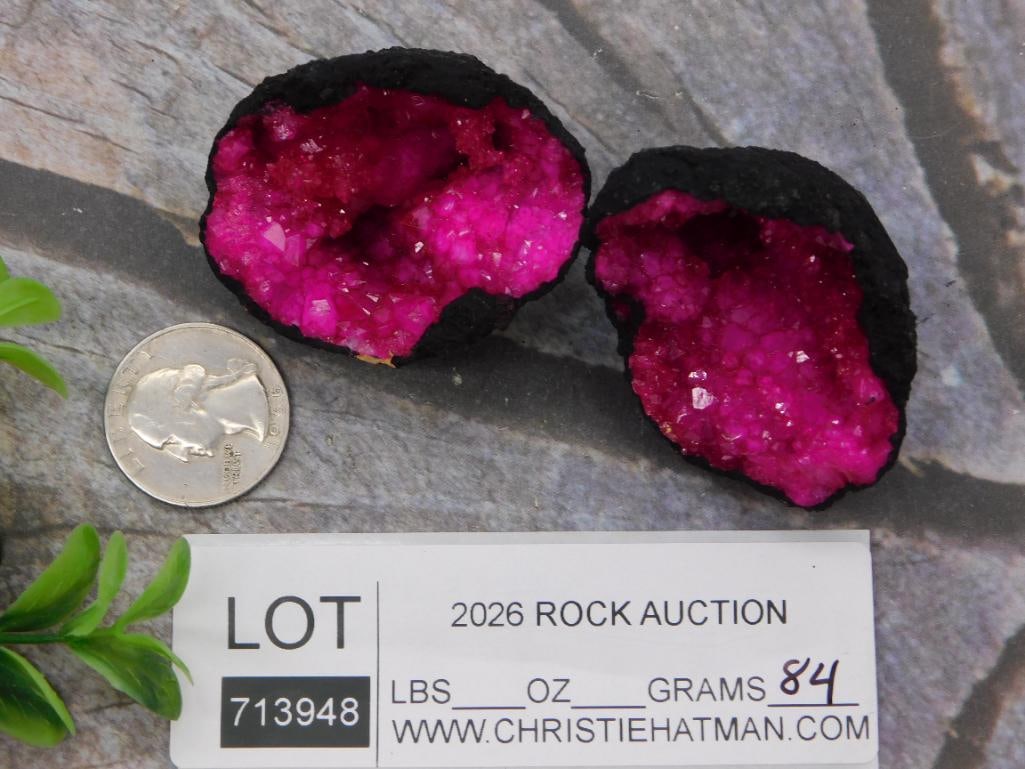 Dyed Pink Agate Geode Halves, 84 Grams - 2