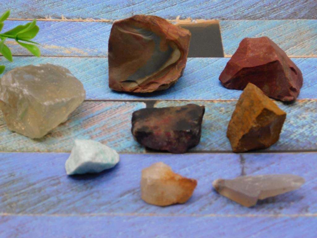 MIXED ROUGH ROCK ROCK STONE LAPIDARY SPECIMEN: We are an auction house conducting a live auction with several hundred lots. It sometimes takes up to three weeks to ship, and announcements are made during the auction that affect some items. *******