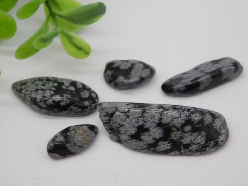 SNOWFLAKE OBSIDIAN ROCK STONE LAPIDARY SPECIMEN: We are an auction house conducting a live auction with several hundred lots. It sometimes takes up to three weeks to ship, and announcements are made during the auction that affect some items.
